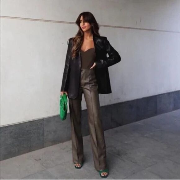 Zara Full Length Francoise Faux Leather Pants Sz L bloggers favorite‎ - Picture 4 of 12